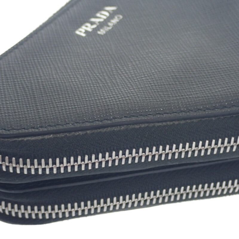 プラダ PRADA トライアングルミニポーチ 1NR015 2WAYバッグ サフィアーノ ブラック シルバー金具 レディース【中古】【ABランク】