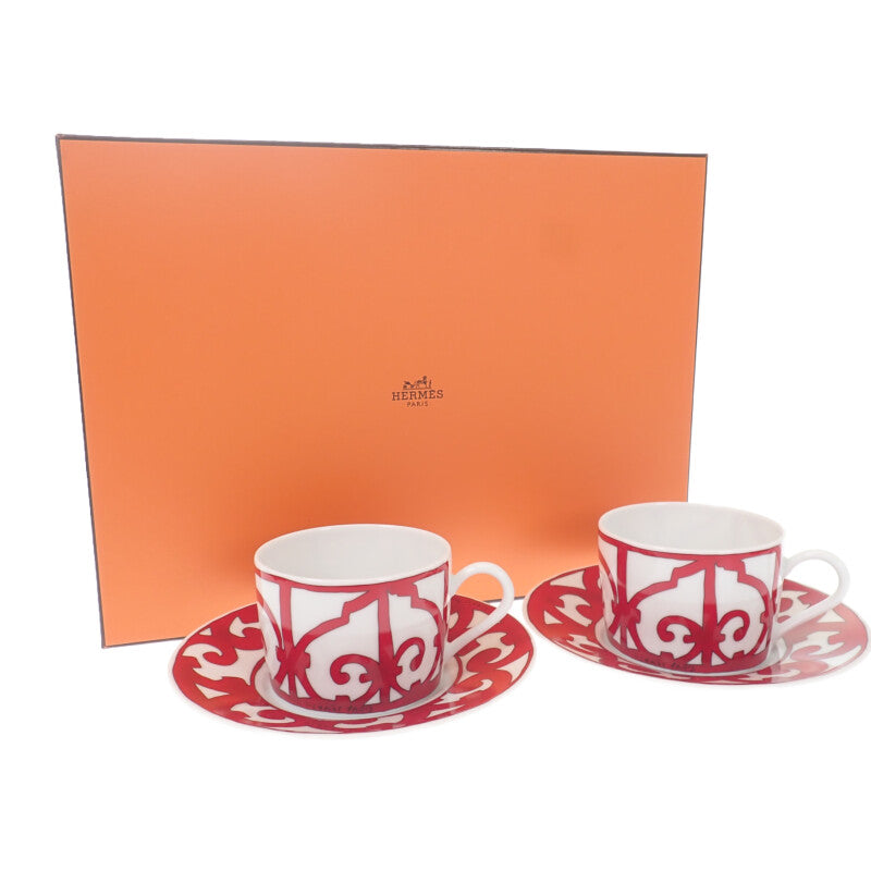 エルメス HERMES ティーカップ&ソーサー ガダルキヴィール 2客 P011016P 食器 ポーセリン レッド メンズ レディース ユニセックス【中古】【Sランク】