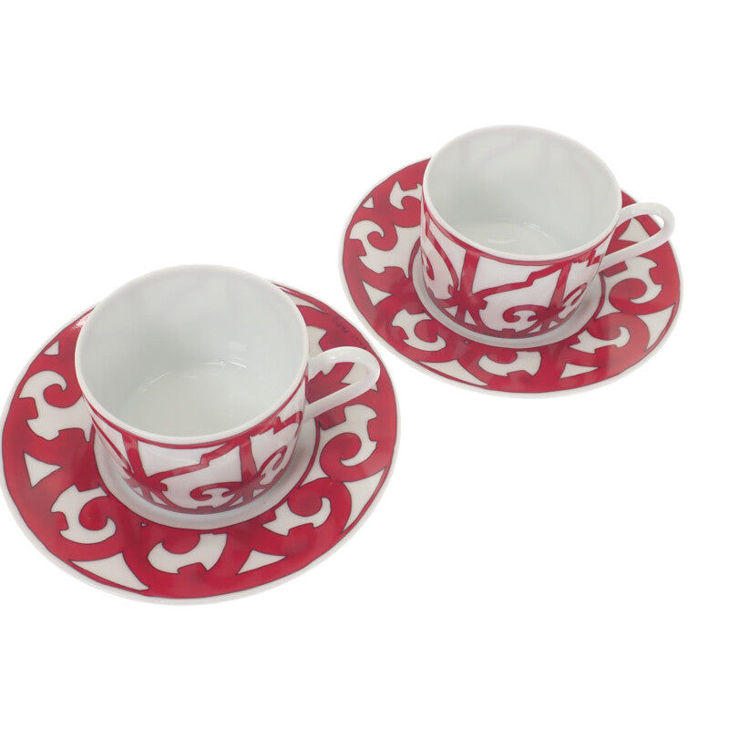 エルメス HERMES ティーカップ&ソーサー ガダルキヴィール 2客 P011016P 食器 ポーセリン レッド メンズ レディース ユニセックス【中古】【Sランク】