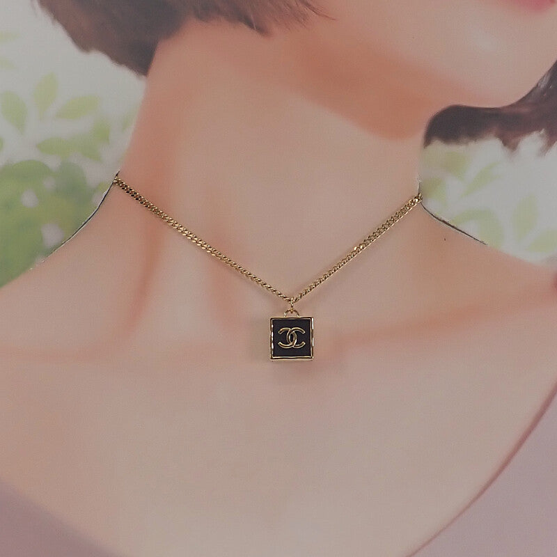 シャネル CHANEL CCスクエア ネックレス メタル ゴールド ブラック レディース【中古】【Aランク】