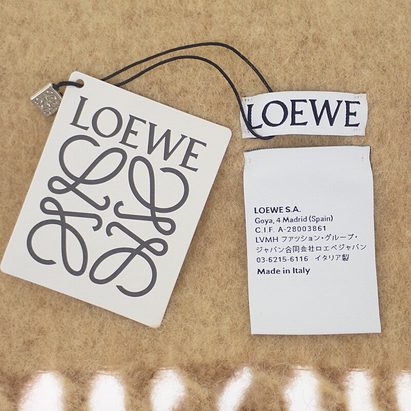 ロエベ LOEWE アルパカ F655SS1X02 マフラー ウール レザー キャメル レディース【中古】【SAランク】