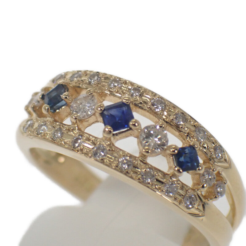 デザインジュエリー 14号 リング K18イエローゴールド ダイヤモンド サファイア レディース【中古】【Aランク】