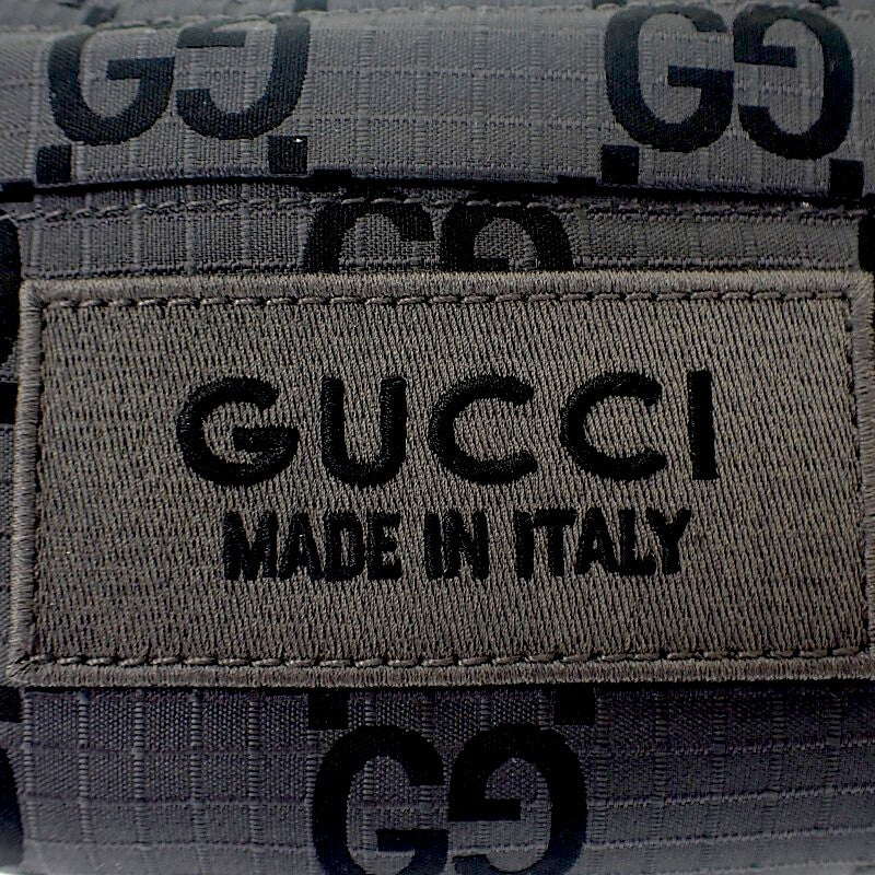 古馳 GUCCI 腰包 大型 767934 斜背包 GG再生聚酯纖維 黑色 灰色 銀色五金 男士【中古】【A級品】