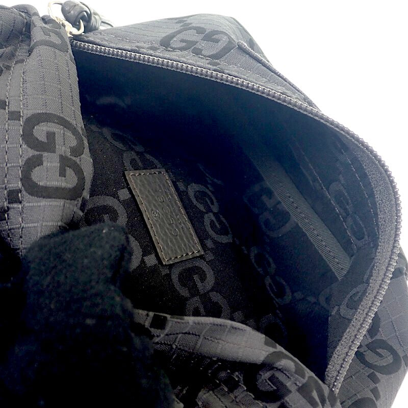 グッチ GUCCI ベルトバッグ ラージ 767934 ボディバッグ GGリサイクルポリエステル ブラック グレー シルバー金具 メンズ【中古】【Aランク】