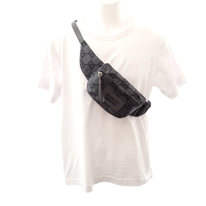 グッチ GUCCI ベルトバッグ ラージ 767934 ボディバッグ GGリサイクルポリエステル ブラック グレー シルバー金具 メンズ【中古】【Aランク】