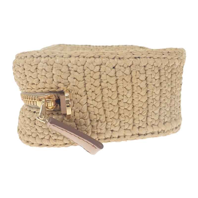プラダ PRADA ラフィアショルダー 1BH196 ショルダーバッグ ラフィア レザー ベージュ ナチュラル ゴールド金具 レディース【中古】【Aランク】