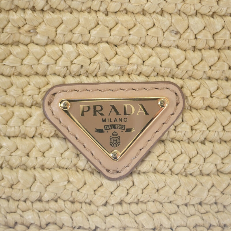 PRADA 普拉達 拉菲草編單肩包 1BH196 拉菲草編 皮革 米色 自然色 金色五金 女士【二手】【A級品】