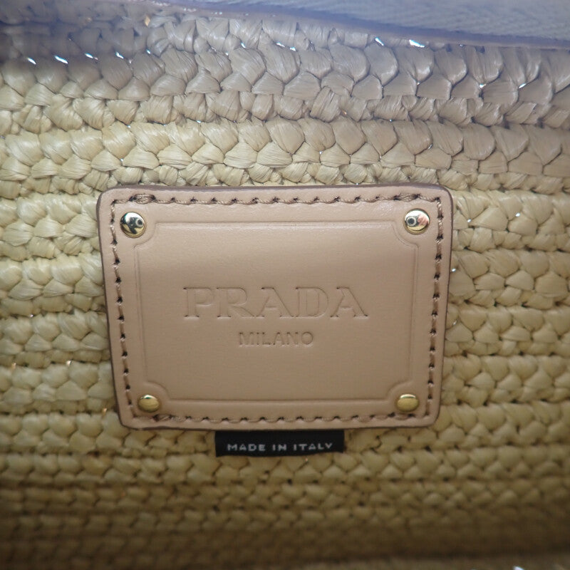PRADA 普拉達 拉菲草編單肩包 1BH196 拉菲草編 皮革 米色 自然色 金色五金 女士【二手】【A級品】