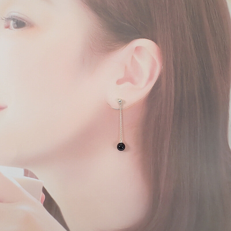 蒂芙尼 TIFFANY&Co. 鍊式耳環 銀色925 縞瑪瑙 黑色 女款【中古】【Aランク】