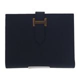 エルメス HERMES ベアンコンパクト W刻印 二つ折り財布 ヴォーエプソン ブラック ゴールド金具 レディース メンズ【中古】【Aランク】