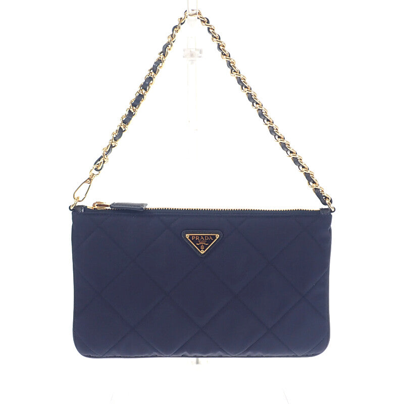 プラダ PRADA チェーン ショルダーバッグ 1NI054 ハンドバッグ テスートインプントゥ ナイロン ネイビー ゴールド金具 レディース【中古】【Aランク】