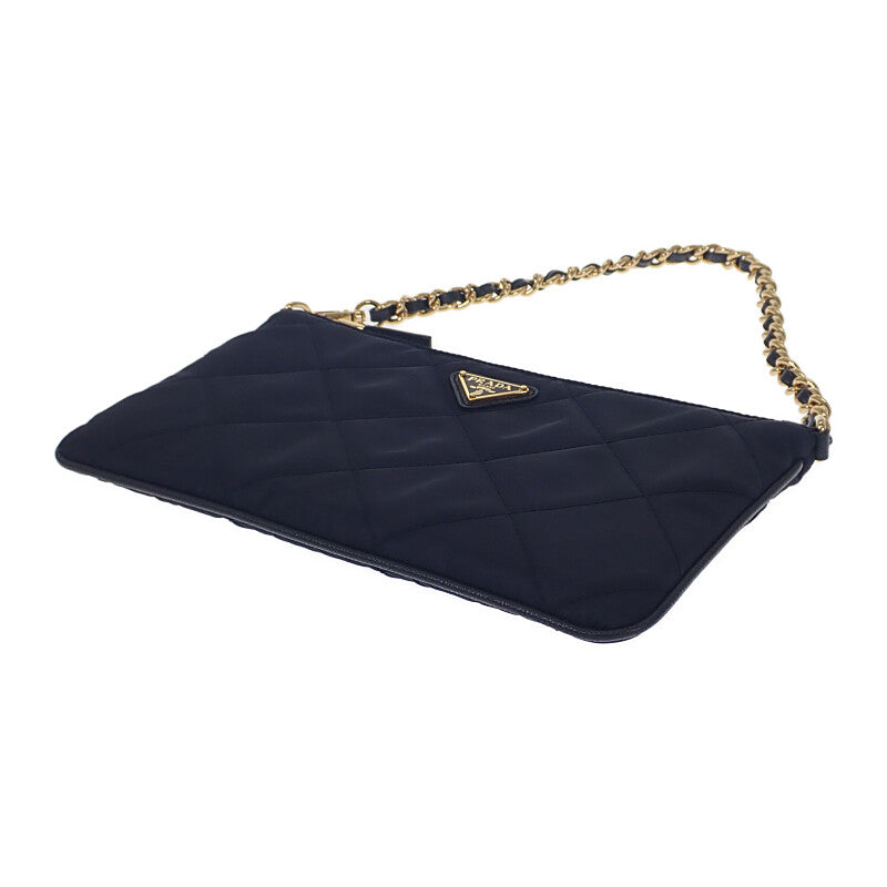 プラダ PRADA Chain Shoulder Bag 1NI054 Handbag Tessuto Impuntu Nylon Navy Gold Hardware Ladies【Used】【A Rank】