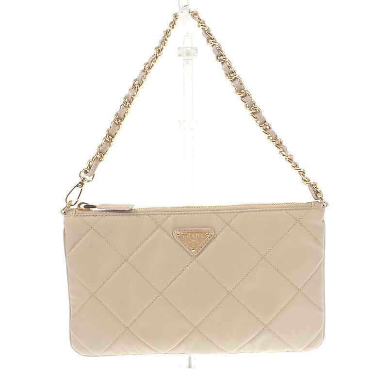 プラダ PRADA チェーン ショルダーバッグ 1NI054 ハンドバッグ テスートインプントゥ ナイロン ベージュ ゴールド金具 レディース【中古】【Aランク】