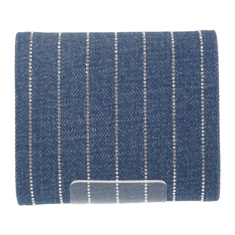 セリーヌ CELINE トリオンフ スモール フラップウォレット 10D782GF4.07FX 三つ折り財布 デニム ラインストーン ブルー シルバー金具 レディース【中古】【ABランク】