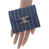 セリーヌ CELINE トリオンフ スモール フラップウォレット 10D782GF4.07FX 三つ折り財布 デニム ラインストーン ブルー シルバー金具 レディース【中古】【ABランク】