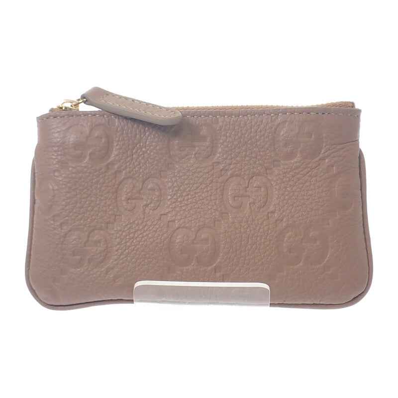 グッチ GUCCI GGエンブレム キーポーチ 815891 AAEEM 1523 ポーチ GGグレインレザー ベージュ ゴールド金具 レディース メンズ【中古】【Aランク】