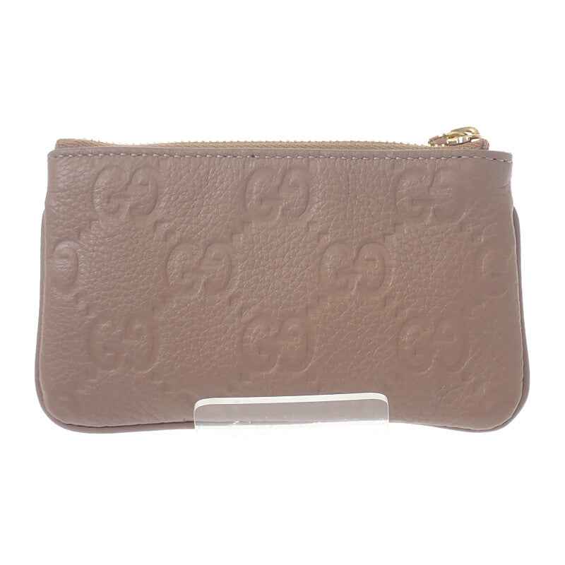 グッチ GUCCI GGエンブレム キーポーチ 815891 AAEEM 1523 ポーチ GGグレインレザー ベージュ ゴールド金具 レディース メンズ【中古】【Aランク】