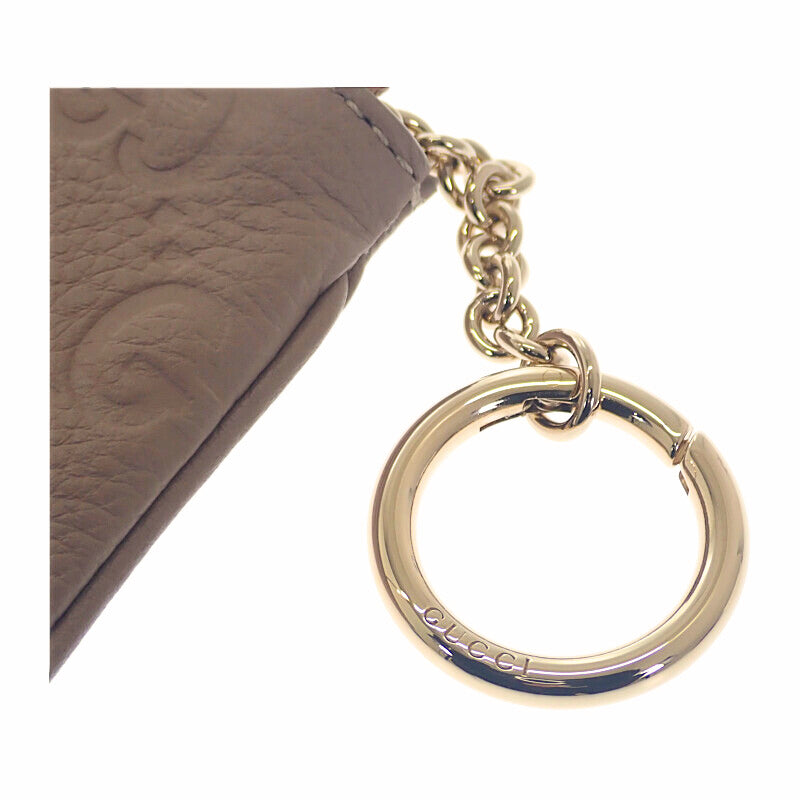 グッチ GUCCI GGエンブレム キーポーチ 815891 AAEEM 1523 ポーチ GGグレインレザー ベージュ ゴールド金具 レディース メンズ【中古】【Aランク】