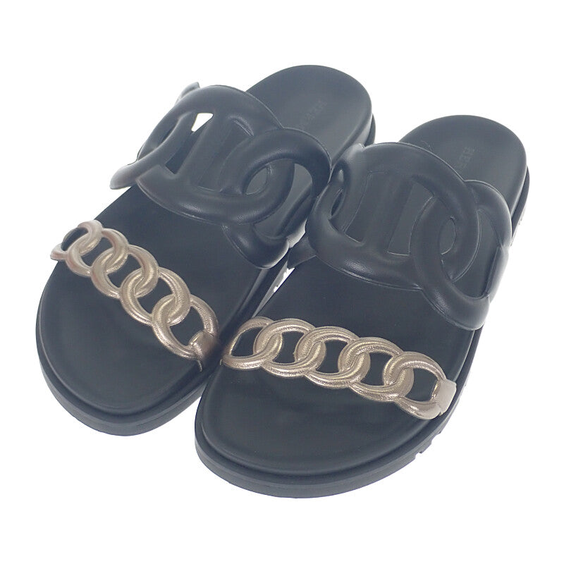 エルメス HERMES エクストラ H241017Z_02375 サンダル カーフ ラバー ブラック ブロンド レディース【中古】【Aランク】