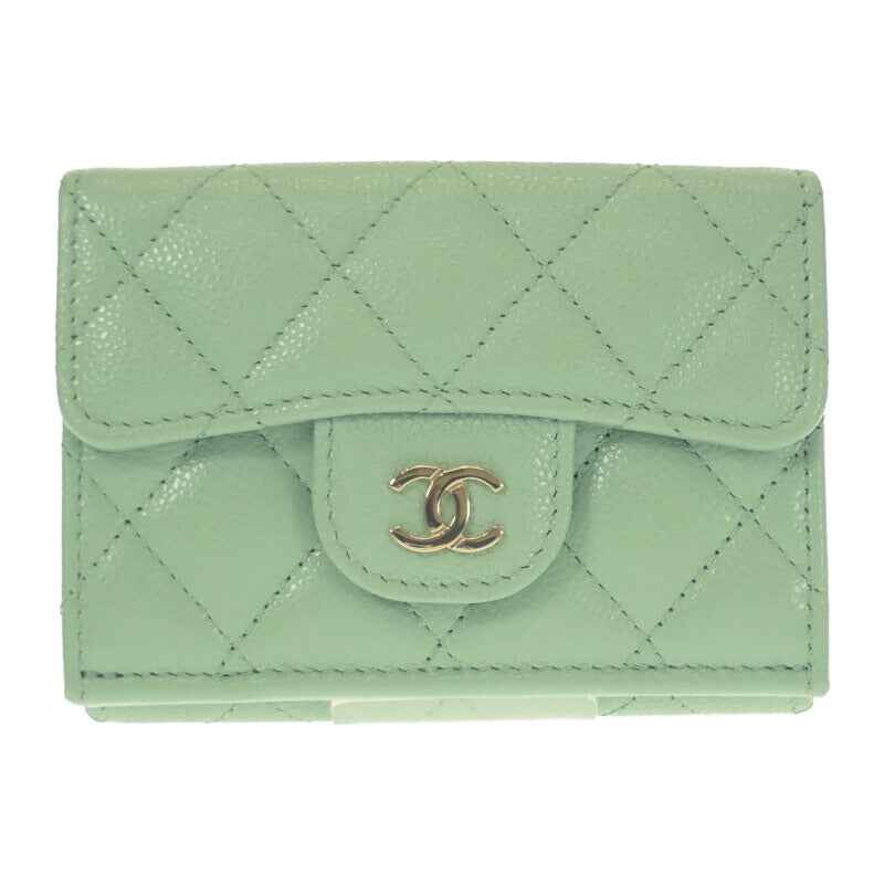 シャネル CHANEL クラシック スモールフラップウォレット AP0230 三つ折り財布 キャビアスキン グリーン ゴールド金具 レディース【中古】【Aランク】