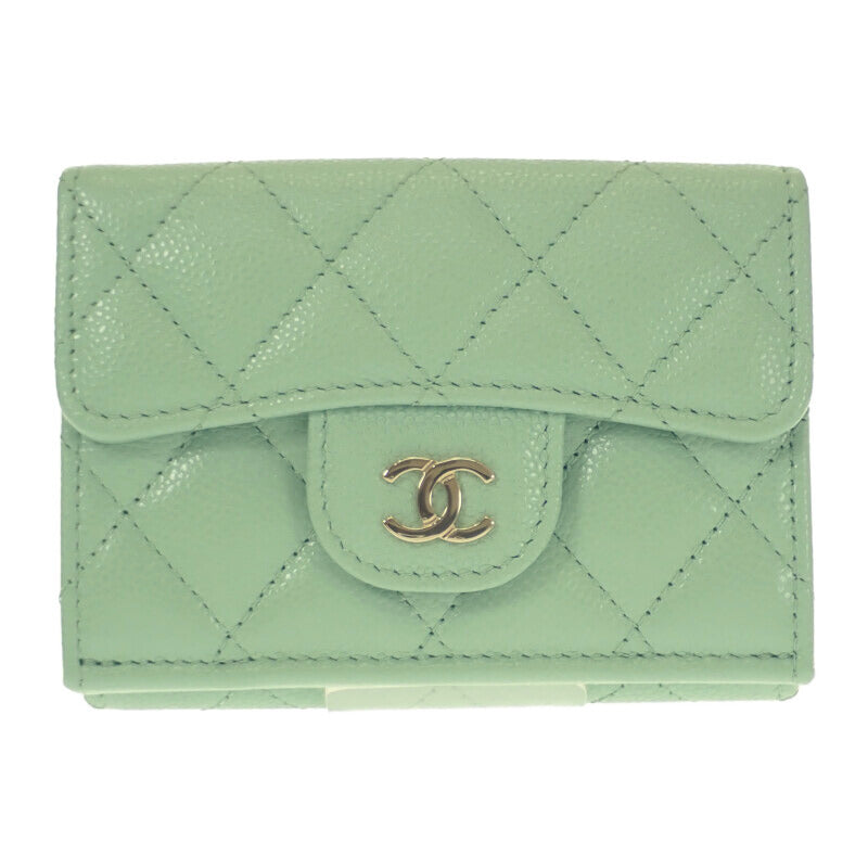 シャネル CHANEL クラシック スモールフラップウォレット AP0230 三つ折り財布 キャビアスキン グリーン ゴールド金具 レディース【中古】【Aランク】