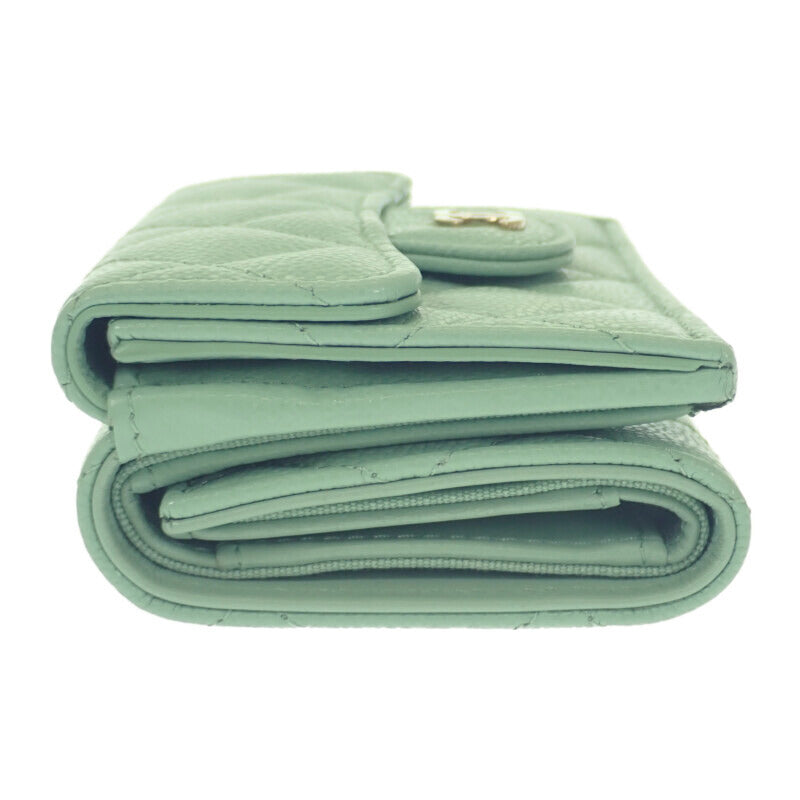 シャネル CHANEL クラシック スモールフラップウォレット AP0230 三つ折り財布 キャビアスキン グリーン ゴールド金具 レディース【中古】【Aランク】