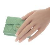 シャネル CHANEL クラシック スモールフラップウォレット AP0230 三つ折り財布 キャビアスキン グリーン ゴールド金具 レディース【中古】【Aランク】