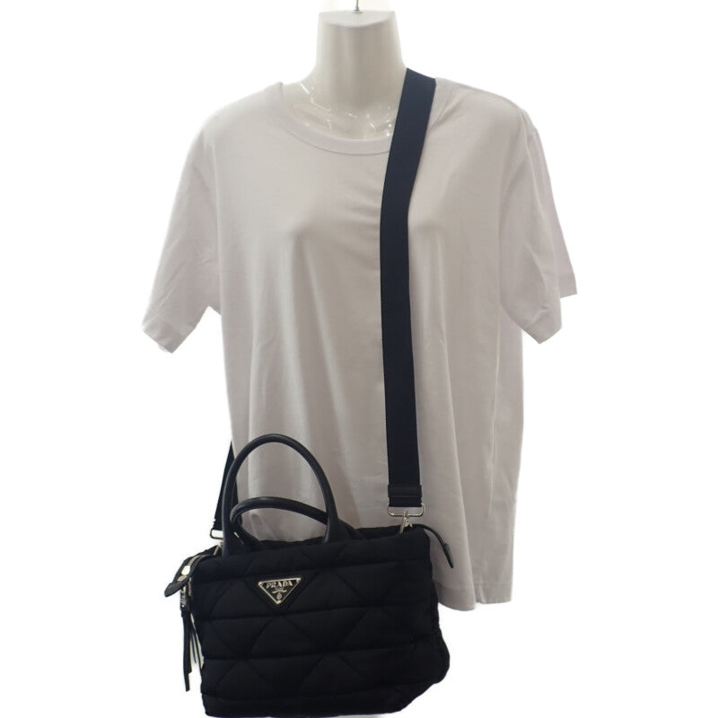 PRADA 普拉達 小型軟墊 Re Nylon 1BG436 托特包 肩背包 尼龍 黑色 銀色金屬 女款【二手】【AB級】