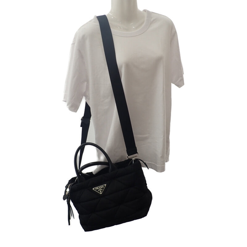 PRADA 普拉達 小型軟墊 Re Nylon 1BG436 托特包 肩背包 尼龍 黑色 銀色金屬 女款【二手】【AB級】