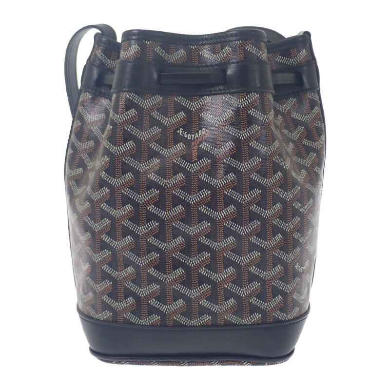 戈雅 GOYARD Petits Florentin 水桶包 人字紋 PEFLOTPMLTY01CL01P 肩背包 皮革 塗層帆布 黑色 棕色 女士【中古品】【A級品】