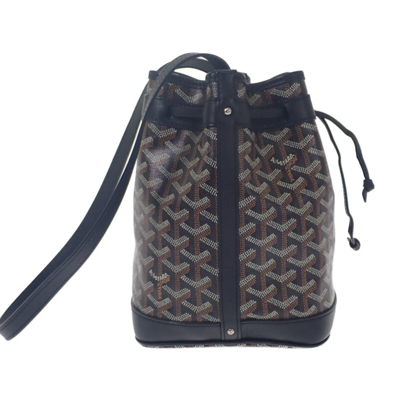 戈雅 GOYARD Petits Florentin 水桶包 人字紋 PEFLOTPMLTY01CL01P 肩背包 皮革 塗層帆布 黑色 棕色 女士【中古品】【A級品】
