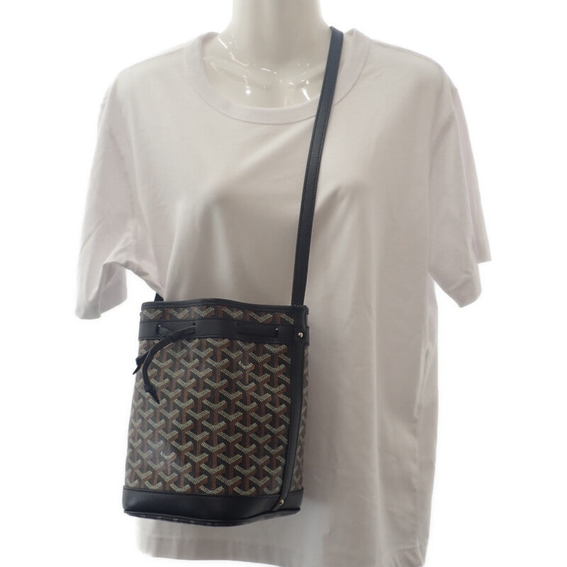 戈雅 GOYARD Petits Florentin 水桶包 人字紋 PEFLOTPMLTY01CL01P 肩背包 皮革 塗層帆布 黑色 棕色 女士【中古品】【A級品】