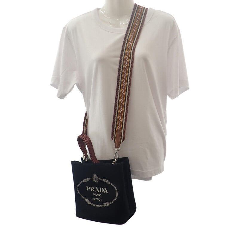 PRADA Panier 1BA212_2DID_F0B7K_V_POO Handbag Canvas Leather Black Brown Women's【Used】【A Rank】