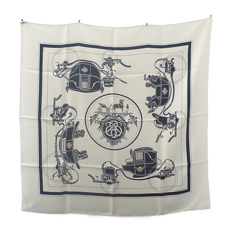 エルメス HERMES カレ90 Ex-Libris エクスリブリス スカーフ シルク ホワイト ブラック レディース メンズ【中古】【Aランク】