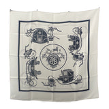 エルメス HERMES カレ90 Ex-Libris エクスリブリス スカーフ シルク ホワイト ブラック レディース メンズ【中古】【Aランク】