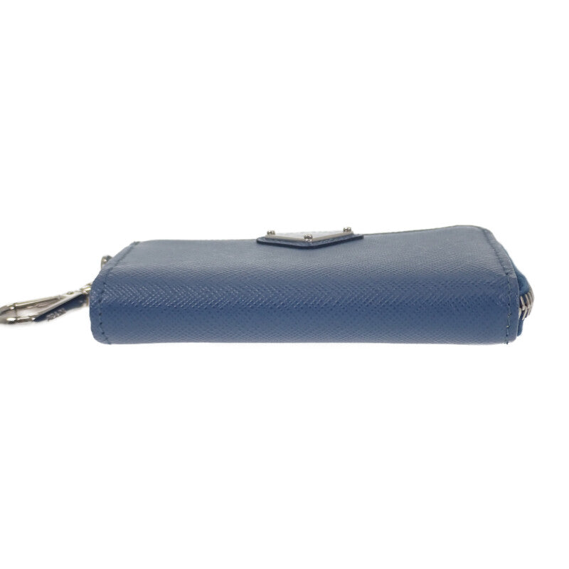 PRADA Leather Key Ring 2TT085 Key Case Saffiano Blue Silver Hardware Men's Women's【Used】【A Rank】