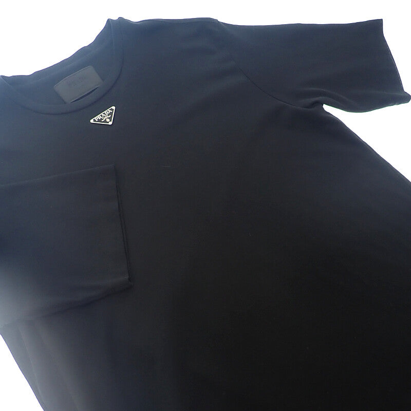 プラダ PRADA トライアングルロゴ L UJN861 半袖Tシャツ コットン ブラック メンズ【中古】【Aランク】