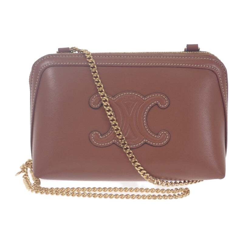 セリーヌ CELINE チェーン付きクラッチキュイル 10E383DR8.04LU ショルダーバッグ カーフ タン ゴールド金具 レディース【中古】【Aランク】