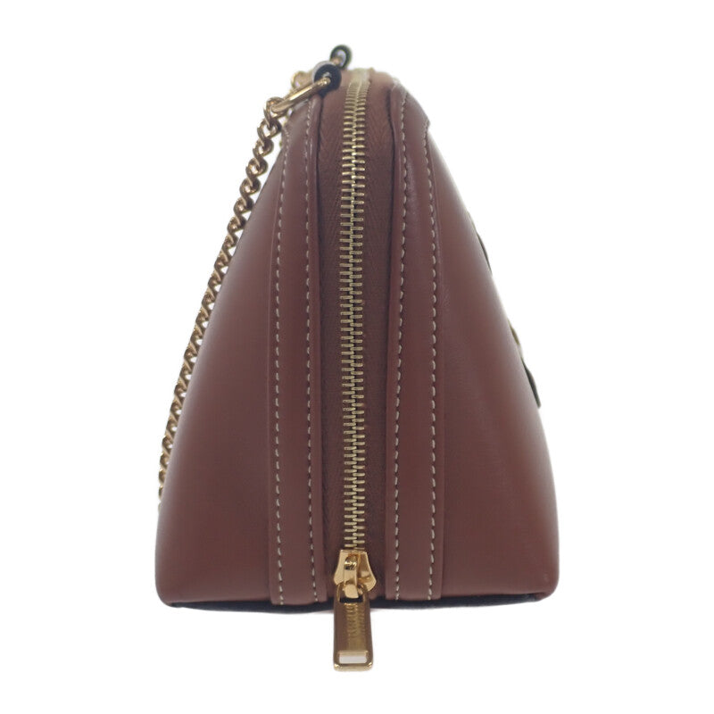 Celine CELINE 附鏈條手拿包 Cuir 10E383DR8.04LU 肩背包 牛皮 棕褐色 金色金屬 女款【中古】【A級品】