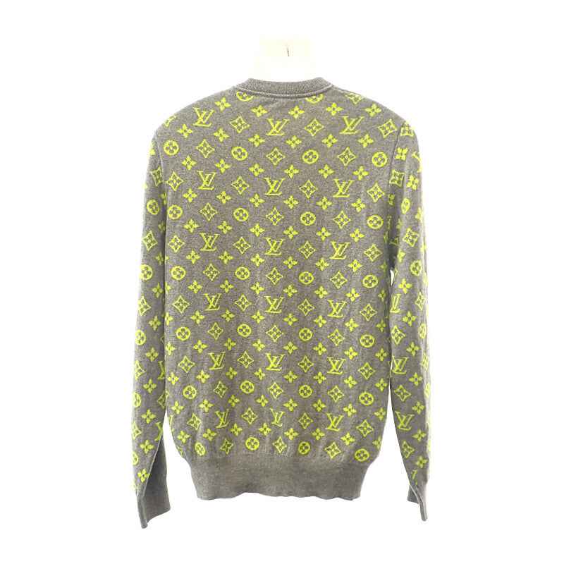 ルイヴィトン LOUIS VUITTON モノグラム カシミア XL ニット カシミヤ グレー イエロー メンズ【中古】【Aランク】