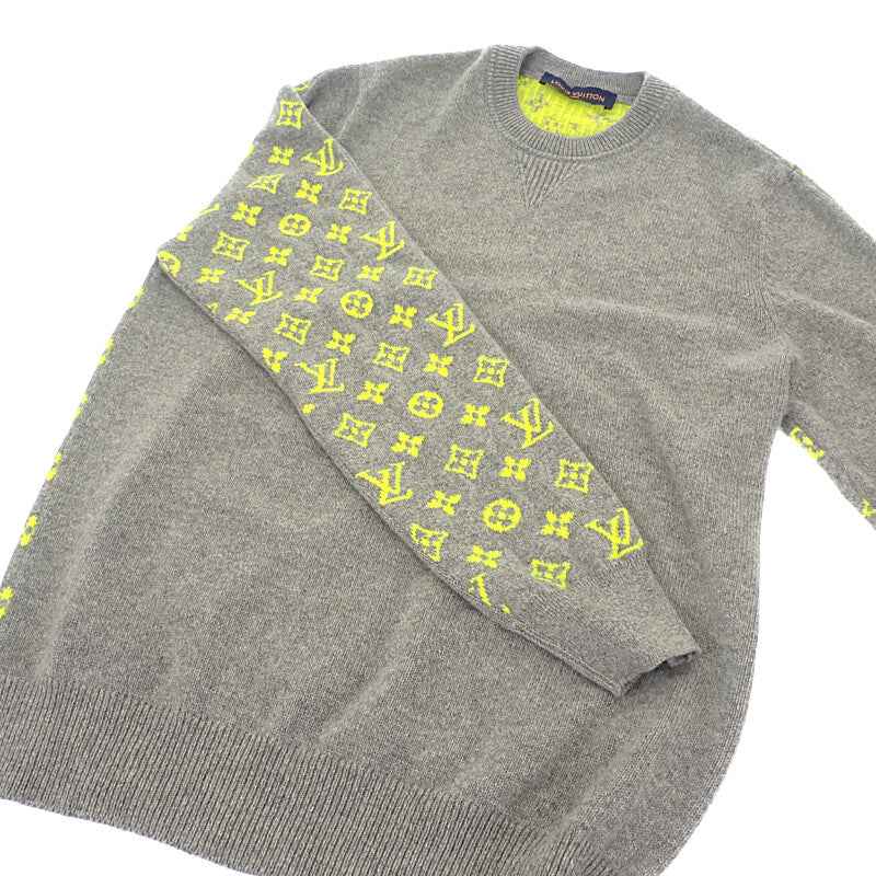 ルイヴィトン LOUIS VUITTON モノグラム カシミア XL ニット カシミヤ グレー イエロー メンズ【中古】【Aランク】