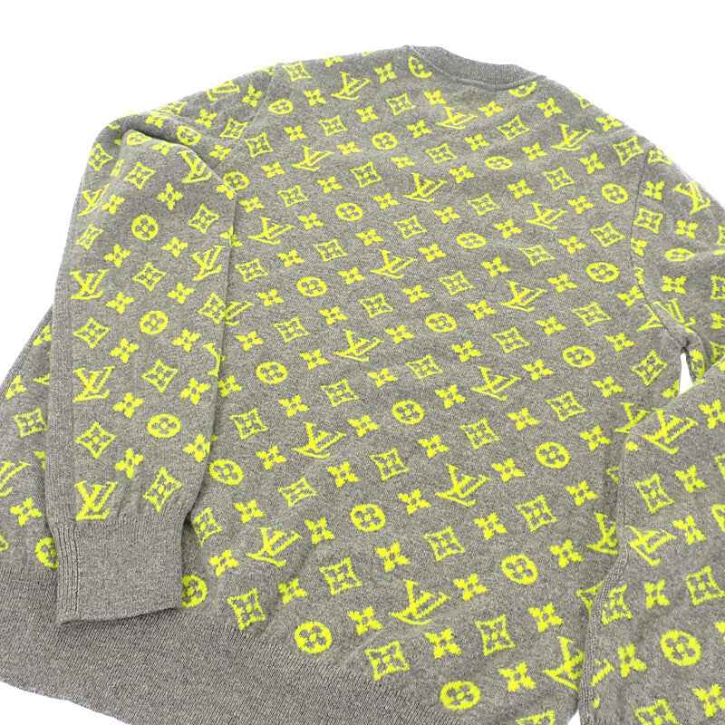 ルイヴィトン LOUIS VUITTON モノグラム カシミア XL ニット カシミヤ グレー イエロー メンズ【中古】【Aランク】