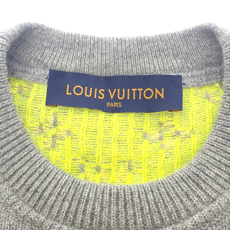 路易威登 LOUIS VUITTON Monogram 喀什米爾羊絨 XL 針織衫 灰色 黃色 男款【中古】【Aランク】