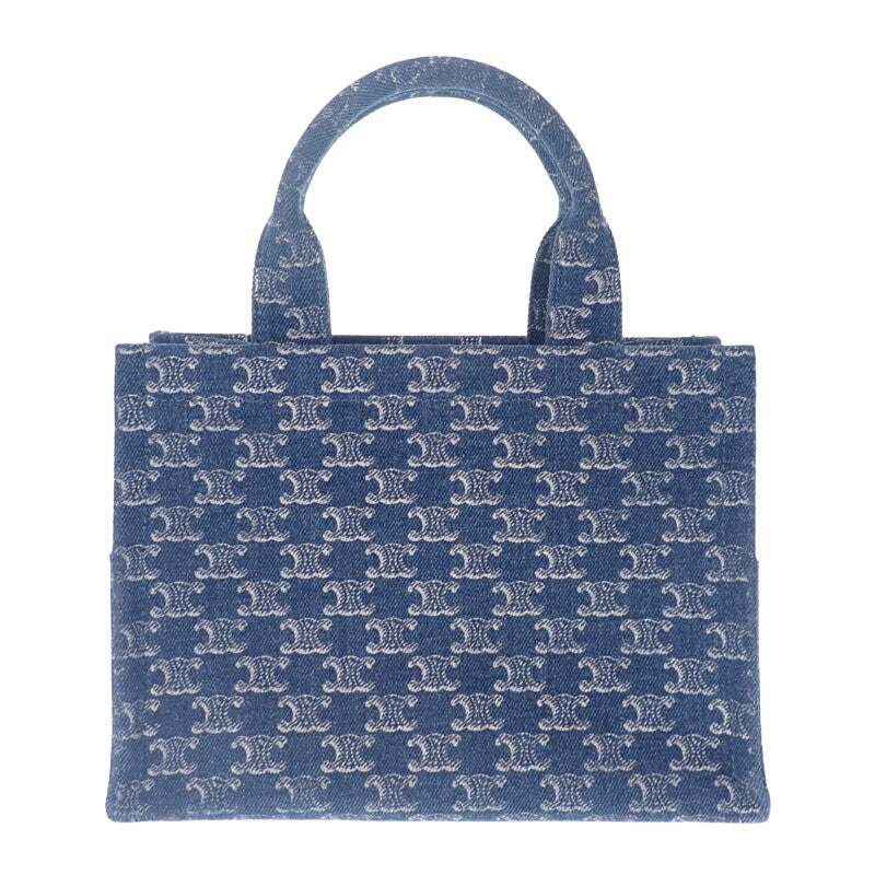 セリーヌ CELINE スモールカバタイス 199162FRG.05DS トートバッグ デニム カーフ ブルー ブラウン レディース【中古】【Aランク】