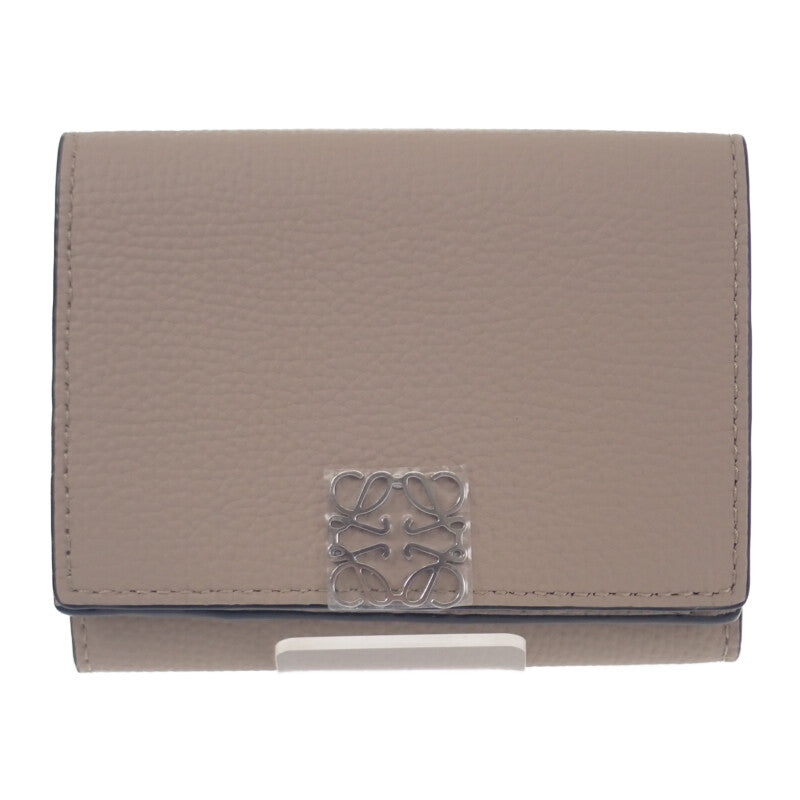 ロエベ LOEWE アナグラムトライフォールド C821TR2X02 三つ折り財布 カーフ サンド シルバー金具 レディース【中古】【Aランク】
