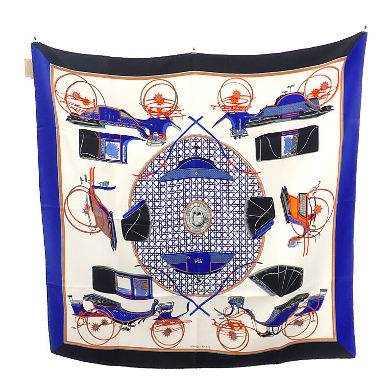 エルメス HERMES カレ90 スカーフ シルク ブラック ホワイト レディース【中古】【Sランク】