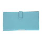 エルメス HERMES ベアンスフレ 長財布 ヴォーエプソン ブルーアトール シルバー金具 レディース【中古】【SAランク】