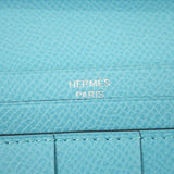 エルメス HERMES ベアンスフレ 長財布 ヴォーエプソン ブルーアトール シルバー金具 レディース【中古】【SAランク】