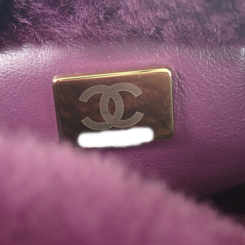 香奈兒 CHANEL 羊毛皮翻蓋包 AS3354B08467 肩背包 羊皮 羊毛皮 紫色 金色金屬配件 女士【中古】【A級品】