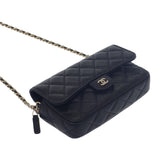 シャネル CHANEL フラップフォンケース AP2096_B10583_C3906 ショルダーバッグ カーフ ブラック ゴールド金具 レディース【中古】【SAランク】